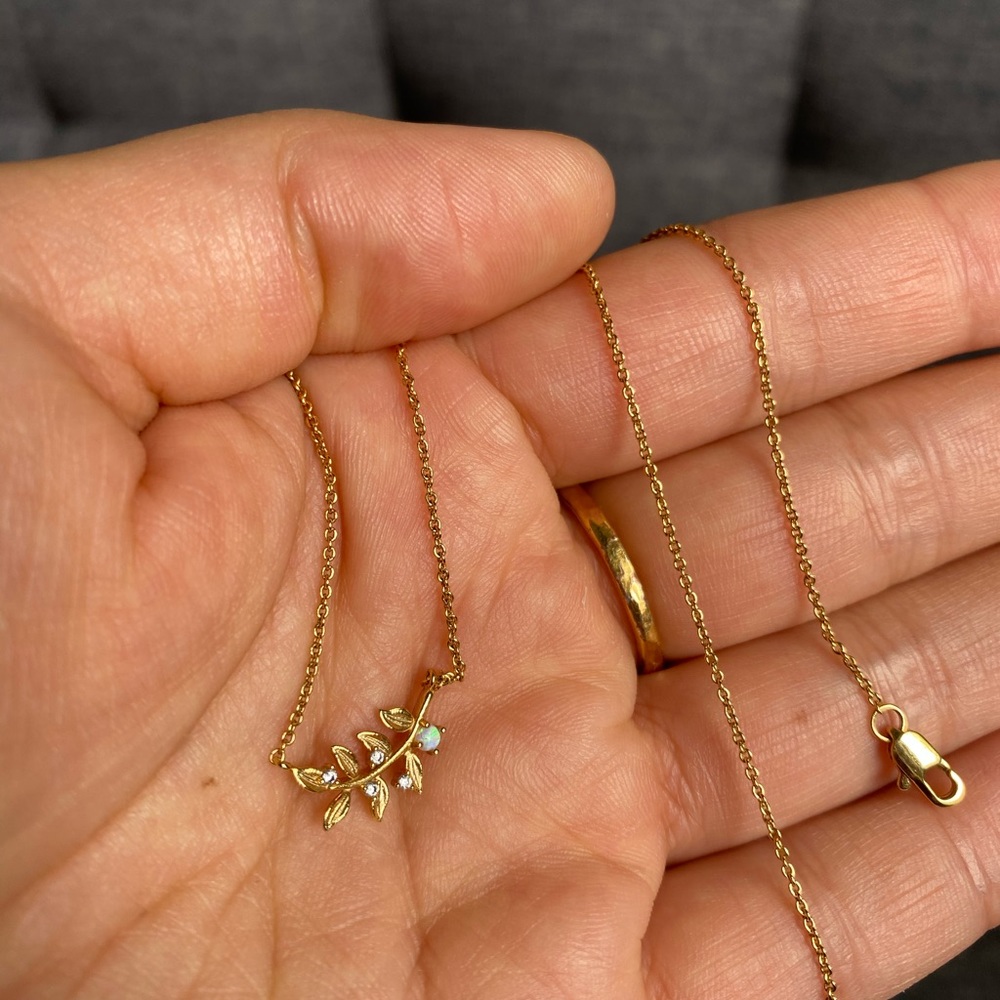 Anthropologie Gold Opal Leaf Necklace